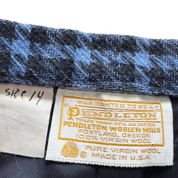 Pendleton Vintage 100% Wool Skirt Women Sz 12 Blue Gray Midi Houndstooth preppy - Picture 3 of 10